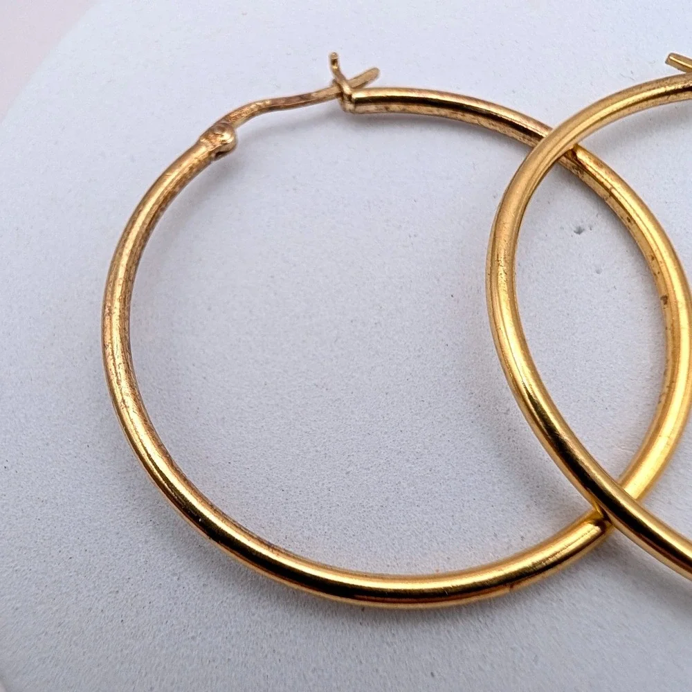 Vintage 1990s Gold Fill Sterling Silver 925 Hoop Earrings 1.5 Inch Round Latch